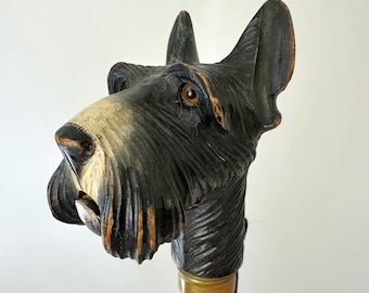 1910s-20s Antique Carved Wooden Dog Umbrella Scottish Terrier
