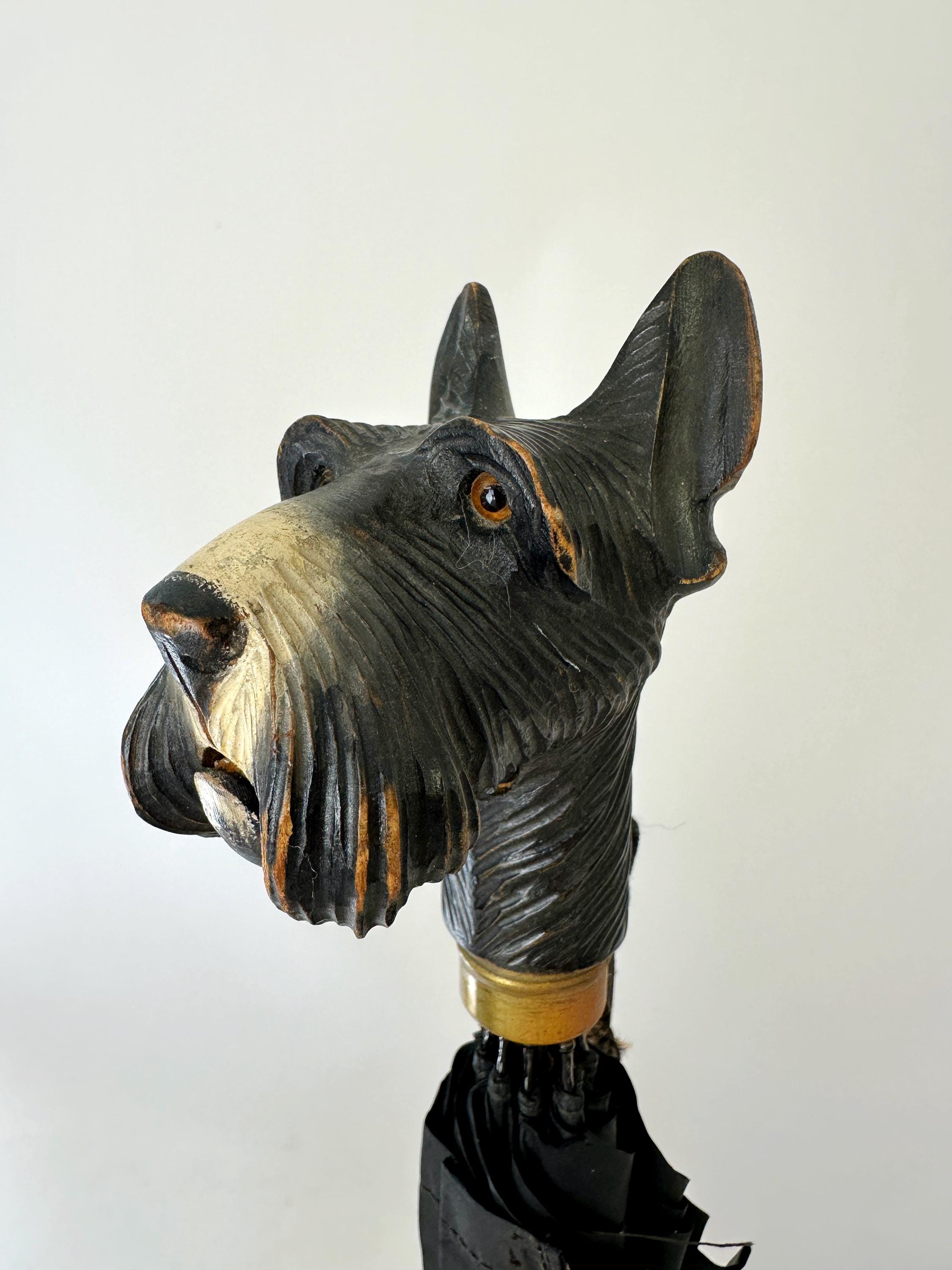 アンティーク犬　 ビンテージ 犬　 テリア 1910年代～20年代のアンティーク彫刻木製犬用傘 スコティッシュ テリア