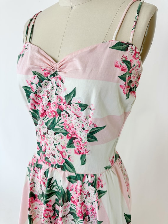 1940s Pink Stripe Cotton Floral Dress - image 6