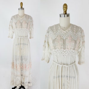1900s White and Pink Embroidered Lawn Dress
