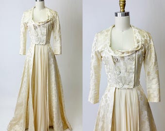 1950s Custom Bergdorf Goodman White Silk Gown Manon Original
