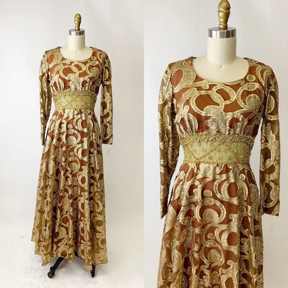 1970s Sparkling Gold Lame Lord and Taylor Evening