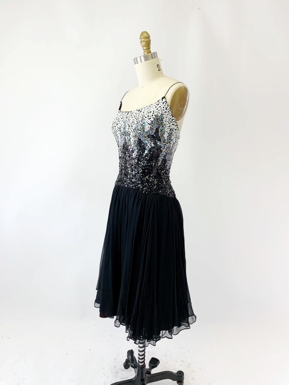 1950s Sequin Silk Chiffon Party Dress - image 3