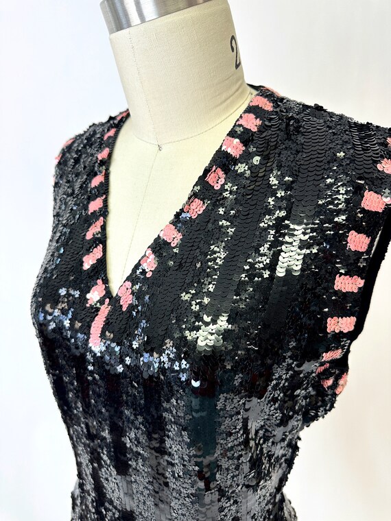 Vintage 1930s Black and Pink Sequin Top - image 6