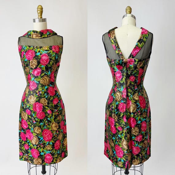 1950s Rose and Gold Lame Cocktail Dress - image 1