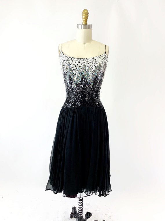 1950s Sequin Silk Chiffon Party Dress - image 2