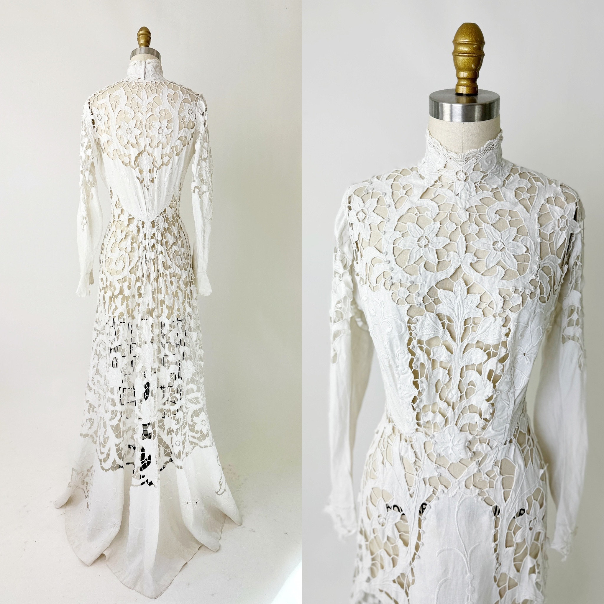 Vintage 60s Jane Birkin cotton crochet lace midi dress S M