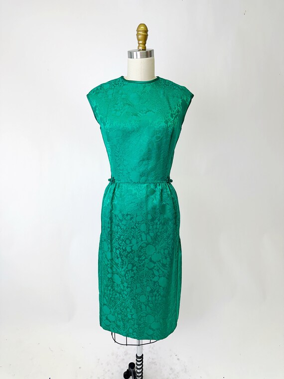 Vintage 1960s Emerald Green Silk Cocktail Dress Royal Lynne Hong