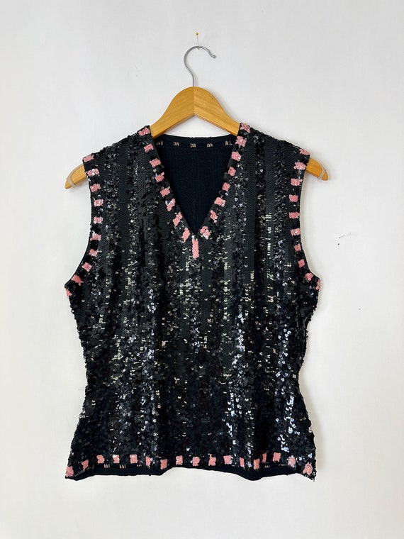 Vintage 1930s Black and Pink Sequin Top - image 2