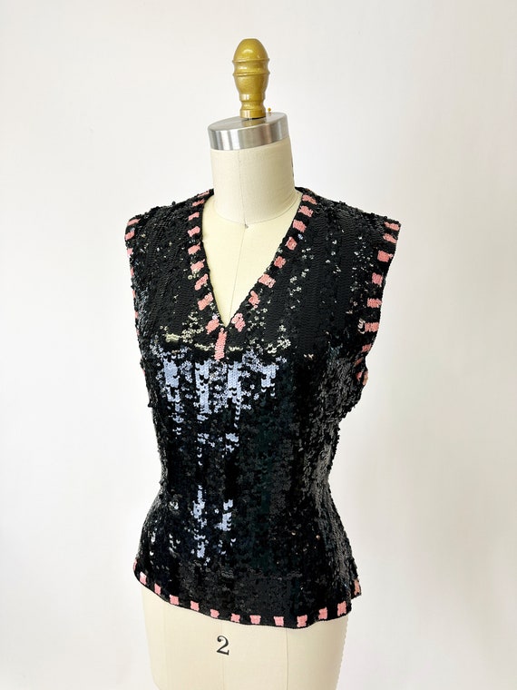 Vintage 1930s Black and Pink Sequin Top - image 4