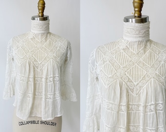 1900s Victorian White Cotton Lace Top