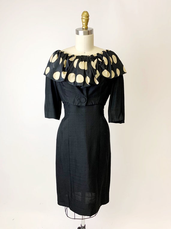 1950s Silk Polka Dot Cocktail Dress - image 2