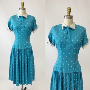1950s Blue and White Day Dress - Etsy