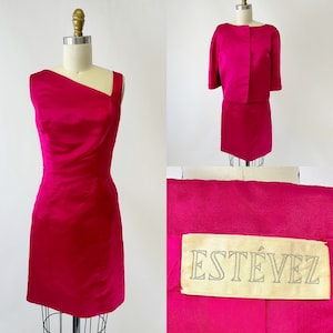 1960s Estevez Hot Scarlet Pink Dress and Jacket