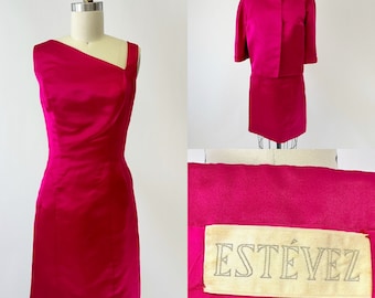 1960s Estevez Hot Scarlet Pink Dress and Jacket