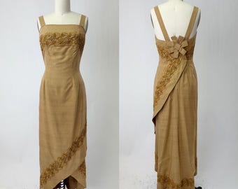 1950s Coco Silk Beaded Evening Dress