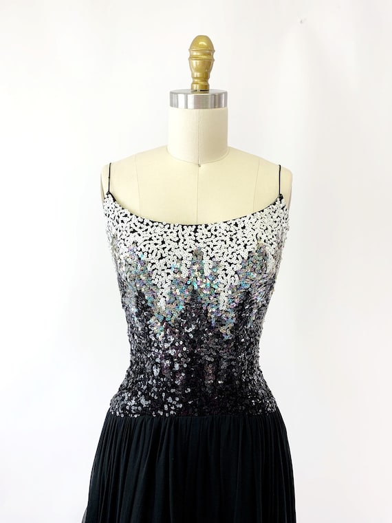 1950s Sequin Silk Chiffon Party Dress - image 4