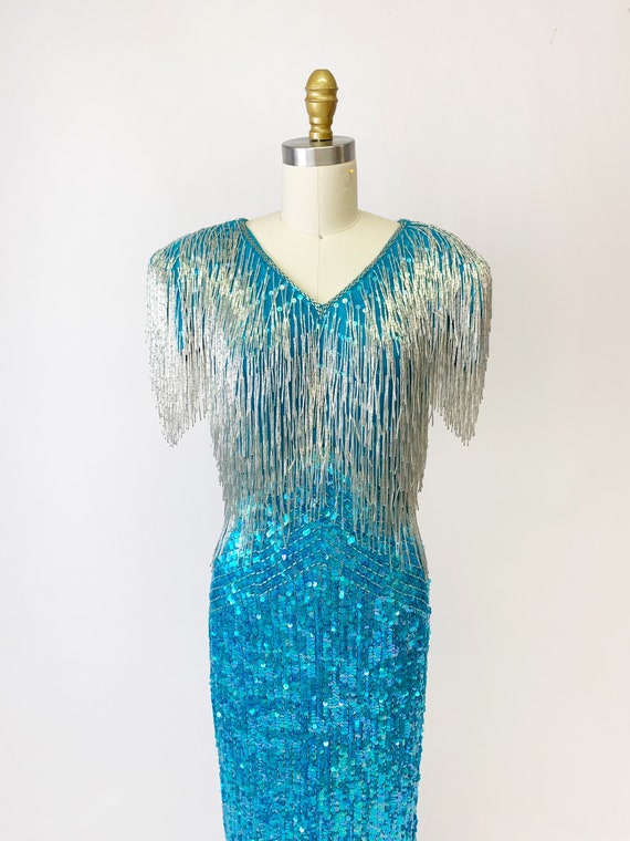 1980s Heavily Beaded Aqua Dream Dress by Landa - image 5