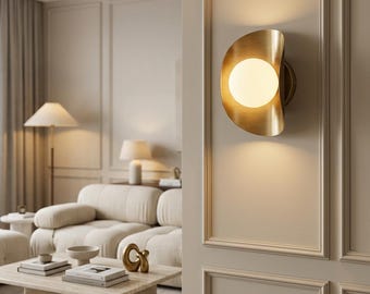 Handmade Brass Globe Sconce, Mid Century Modern Wall Light Fixture