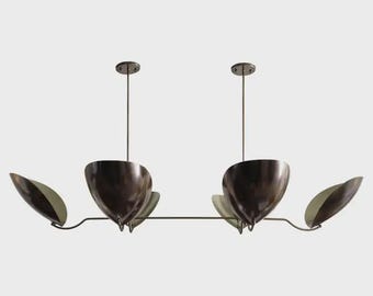 Handmade Raw Brass Sputnik Chandelier, Mid Century Modern Ceiling Light, 6-Arm Starburst Pendant Fixture