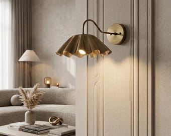Handmade Brass Ruffle Wall Sconce, Mid Century Modern Art Deco Lamp