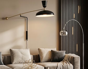 Italian Brass Swing Arm Wall Sconce – Handmade Mid Century Modern Lamp