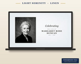 Funeral Slideshow Template | Light Serenity Linen, Celebration of Life Memorial (PowerPoint Canva)