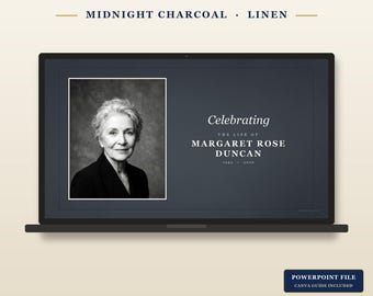 Midnight Charcoal Linen Funeral Slideshow Template | Celebration of Life Memorial Video (PowerPoint, Canva)