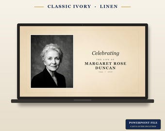 Classic Ivory Linen Funeral Slideshow Template | Celebration of Life Memorial Video (PowerPoint, Canva)