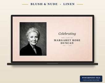 Funeral Slideshow Template Blush & Nude Linen | Celebration of Life Memorial Video | 50 Slides | PowerPoint Canva | Instant Download