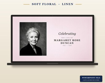 Soft Floral Linen Funeral Slideshow Template | Memorial Celebration of Life (PowerPoint Canva)
