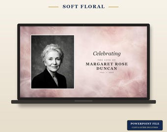 Soft Floral Funeral Slideshow Template | Memorial Celebration of Life (PowerPoint Canva)