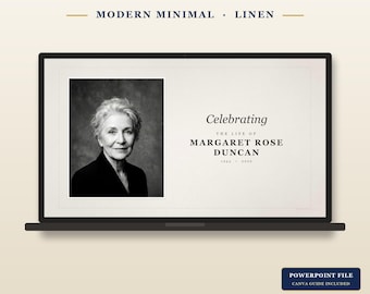 Modern Minimal Funeral Slideshow Template | Linen Celebration of Life (PowerPoint/Canva)