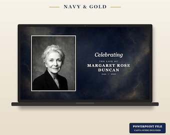 Navy Gold Funeral Slideshow Template | Celebration of Life Memorial Video (PowerPoint Canva)