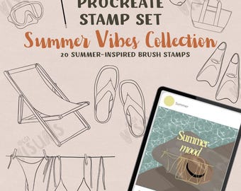 Summer Vibes Procreate Stamp Set – 20 Hand-drawn Summer Doodle Brushes ...