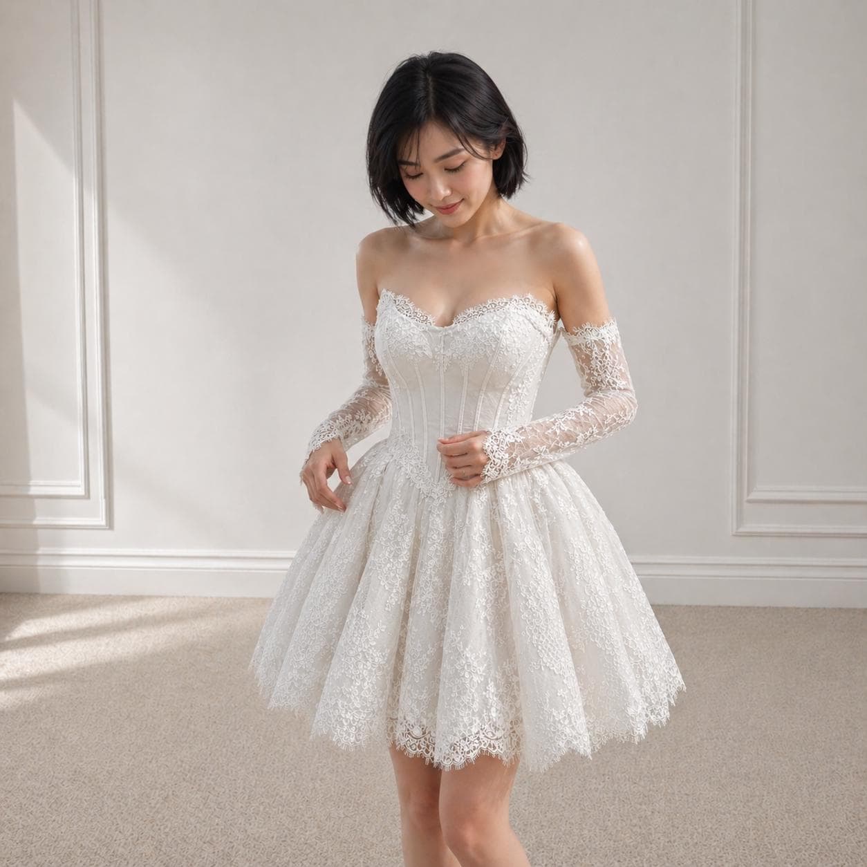 white christmas dresses Beautiful Short White Off-The-Shoulder Prom Evening Dresses Lace Cocktail Dresses with Pearls main image 0