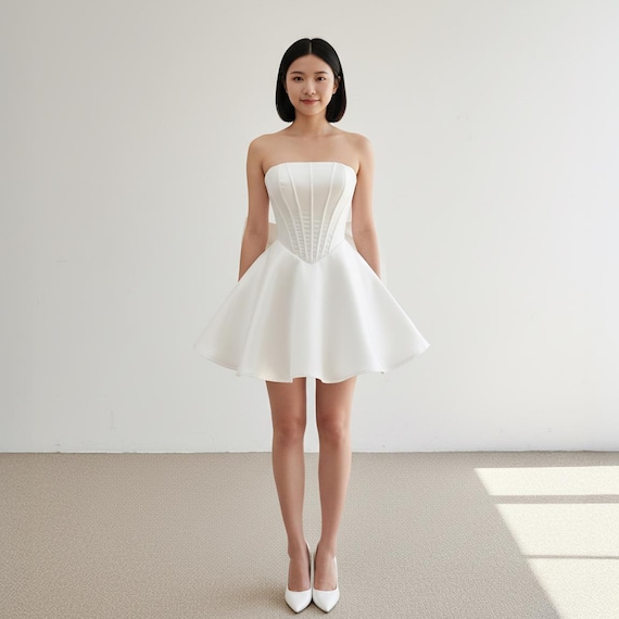 Modern Minimal Corset Dress, Short Wedding Dress With Detachable Bow, Bridal  Shower Dress, Simple Mini Wedding Dress, Elopement Dress - Etsy Ireland
