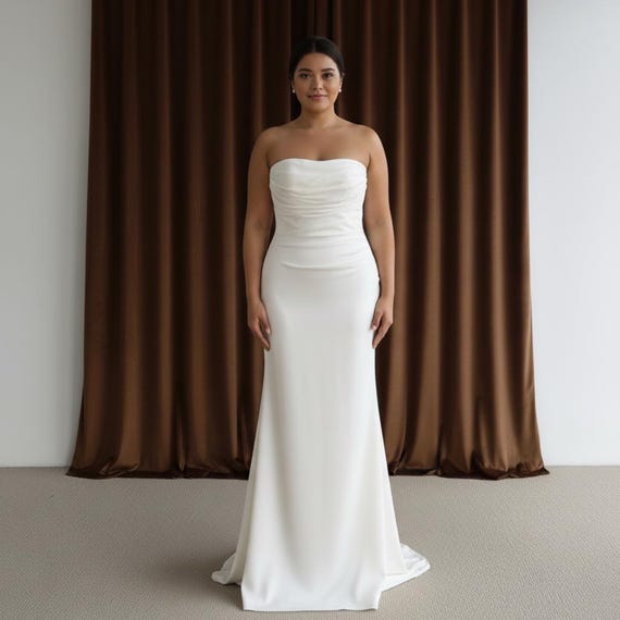strapless column dress Windsor Brianna Satin Strapless High Slit Column Dress in Green | Size: S