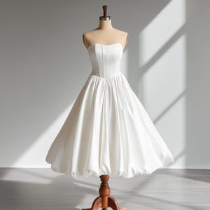 Tea Length Wedding Dress, Minimalist Wedding Dress, Timeless Wedding Dress, Engagement Party White Dress, Retro 1950s Corset Wedding Dress