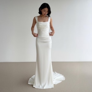 Brautkleid mit eckigem Ausschnitt, Maxi-Hochzeitskleid, Brautjungfernkleid, Abschlussballkleid, Elopement Kleid