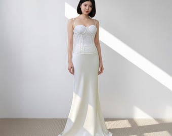 Courthouse Wedding Dress, Lace Corset Wedding Dress, Two Piece Wedding Dress, Bridal Corset and Satin Skirt, Bridal Separates