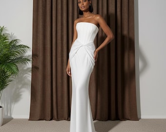 Strapless Wedding Dress with Twist Detail, Sheath Corset Wedding Dress, Modern Minimalist Wedding Dress, City Hall Wedding Dress