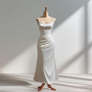 Minimalist Wedding Dress With Pearl Straps, Floor length Wedding Dress, Courthouse Wedding Dress, Custom Wedding Dress