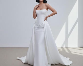 Mermaid Wedding Dress with Overskirt, Two Piece Wedding Dress, 3 in 1 Corset Wedding Dress, Bridal Separates