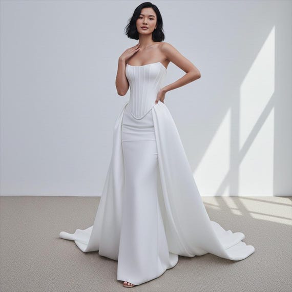 fitted lace wedding dress Two Piece Wedding Dresses,Boho Wedding Dress,Wedding Dress with Sleeves,Beach Bridal Dress,WD00192, US12 / Ivory main image 1