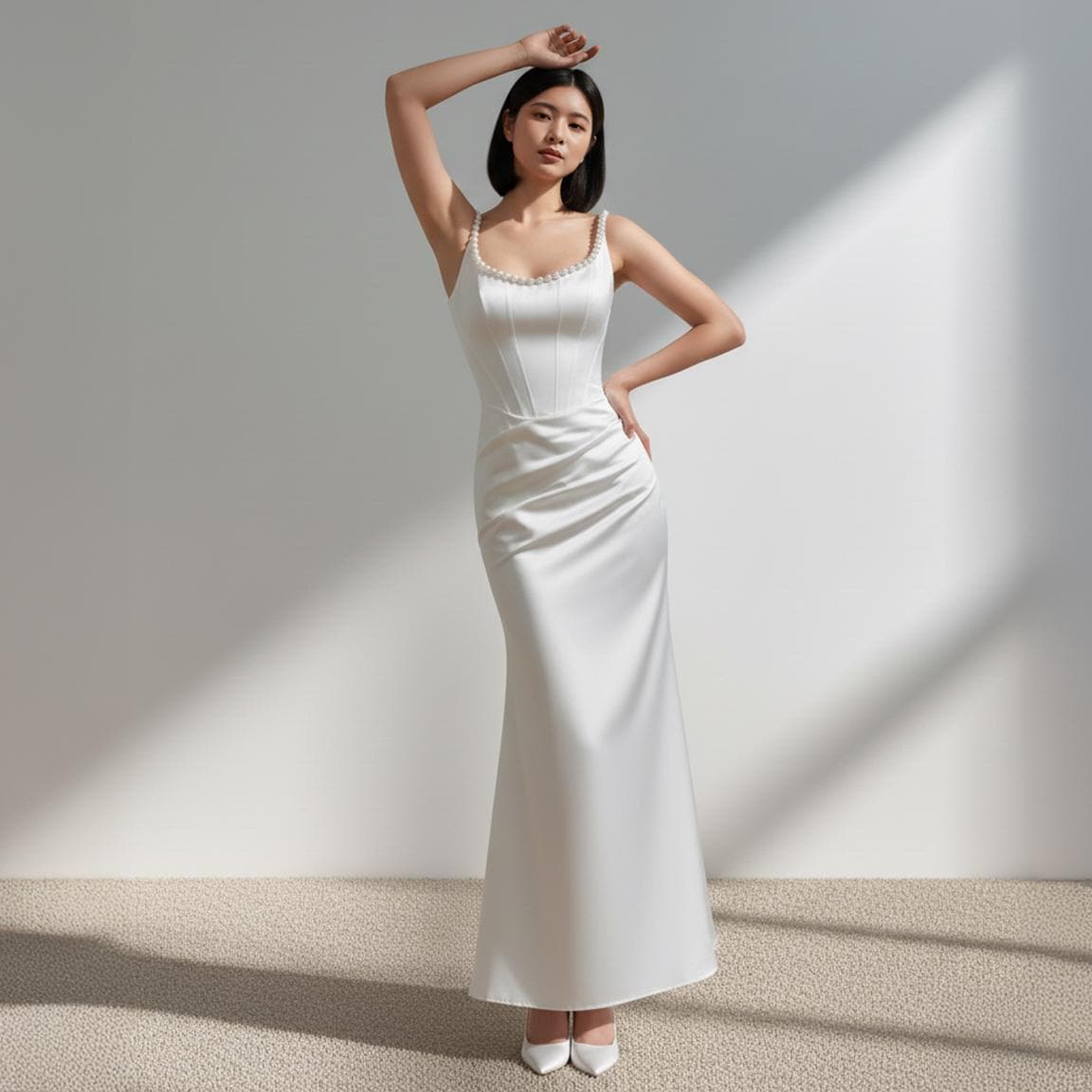 Pearl Strap Wedding Dress