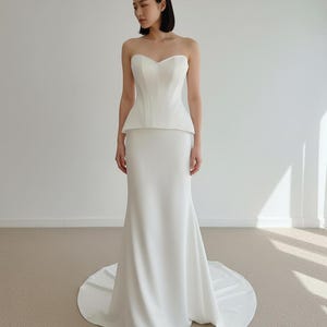 Modern Two Piece Wedding Dress: Corset Top with Satin Skirt, Minimalist Wedding Dress, Bridal Corset Top and Long Skirt