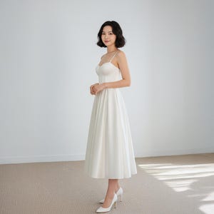 Corset Wedding Dress with Sweetheart Cups, Midi Wedding Dress, Elegant Tea Length Wedding Dress, Wedding Reception Dress