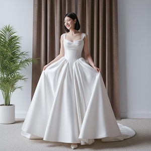 Robe de mariée robe de bal, Robe de mariée minimaliste en satin, Robe de mariée corset, Robe de mariée à bretelles, Robe de mariée princesse
