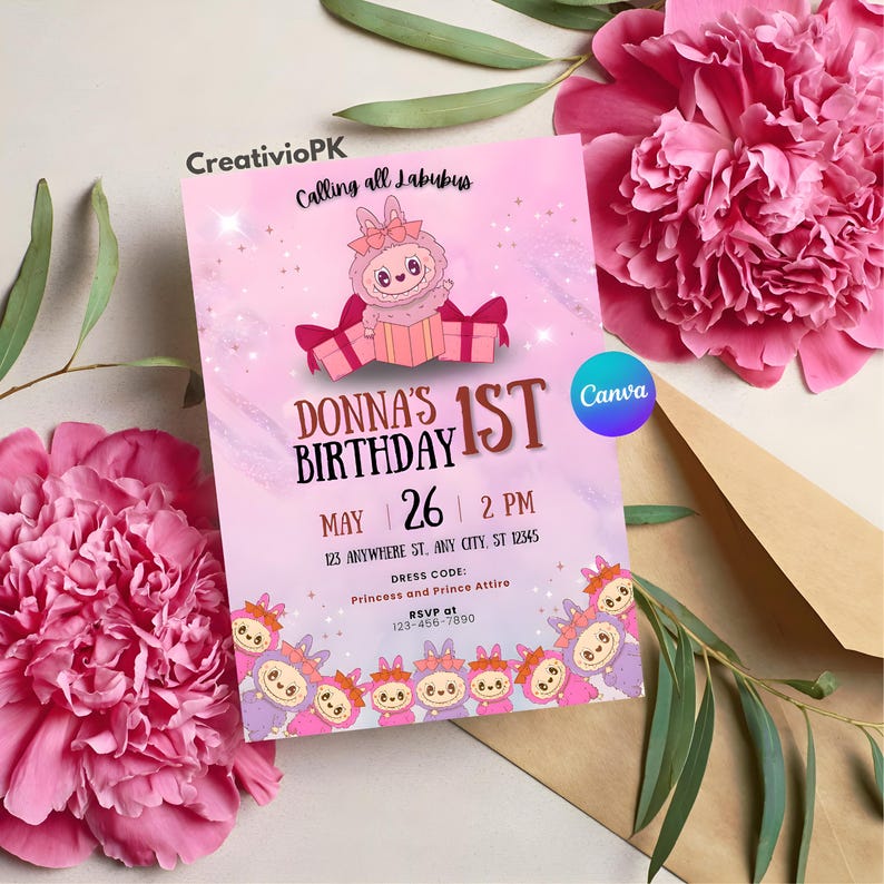 Editable Labubu Birthday Invitation | Funny Pink Labubu Party Invite ...